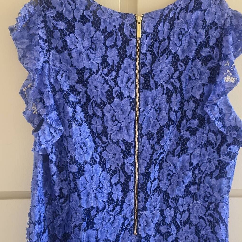 Michael Kors Plus "Crew Blue" Lace Mini Dress, Flutter Sleeves, V-Neck, NWT, 16W - Picture 8 of 12